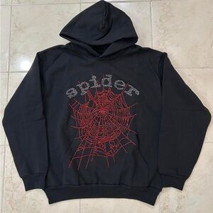 Black rhinestone sp5der hoodie